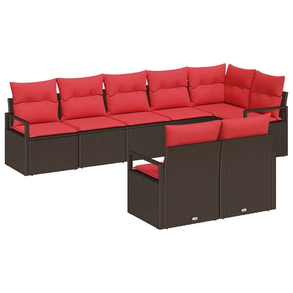 vidaXL Ensemble de canapé de jardin avec coussin 8 Pièces Marron et rouge