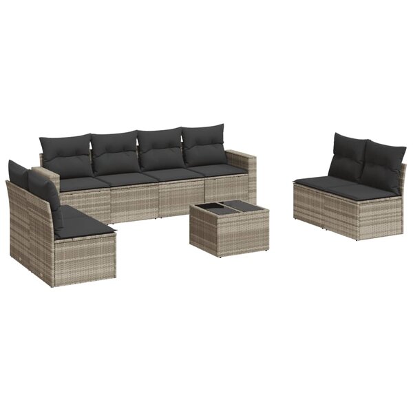 vidaXL Salon de jardin 9 Pièces avec coussins gris clair résine tressée