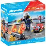 PLAYMOBIL 71826 - Action Heroes Pompier avec pompe à eau et réservoir enflammé