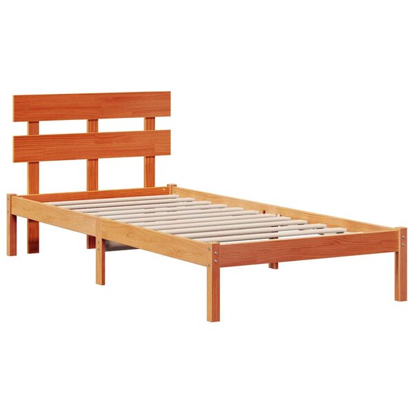 vidaXL Cadre de Lit avec Tête de Lit Marron Ciré 90x200 cm Bois Massif de Pin