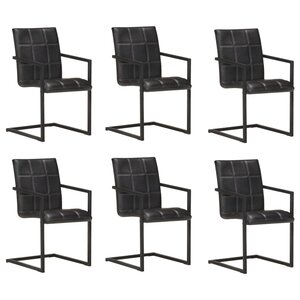 vidaXL Chaises à manger cantilever lot de 6 noir cuir véritable