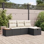 vidaXL Ensemble de 4 canapés de jardin avec coussins noir en rotin