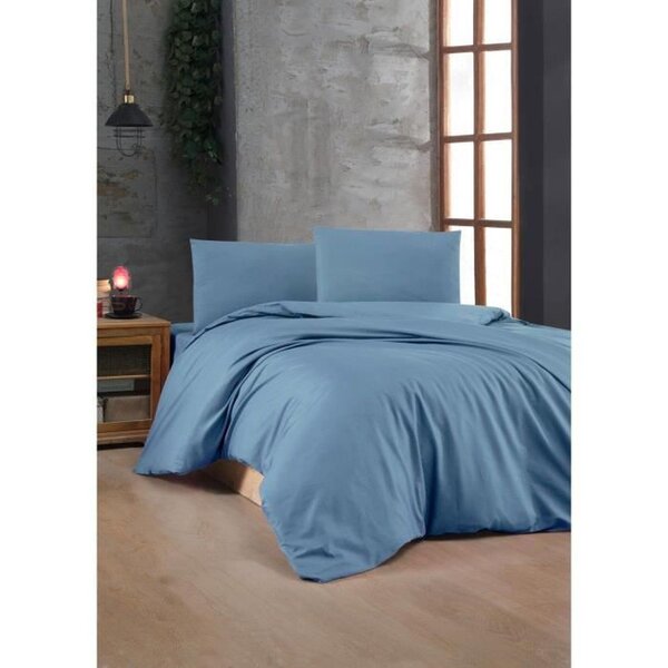 Parure de lit - housse de couette 220 x 240 + 2 taies d'oreiller 60 x 60 coton renforcé - Bleu