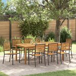 Ensemble de salle à manger de jardin 9 pièces vidaXL Noir Poly Rattan Acacia