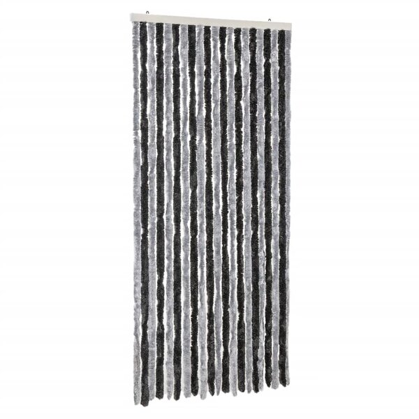 vidaXL Rideau anti-mouches gris et noir 90x220 cm chenille
