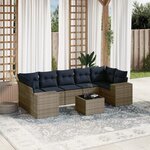 vidaXL Salon de jardin 8 Pièces avec coussins gris résine tressée