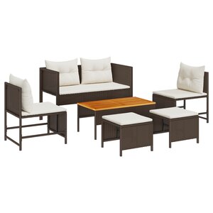vidaXL Ensemble de canapés d'extérieur Marron et Crème Rotin  Bois  Tissu