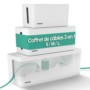 ACROPAQ 3 Boite cache cable- 3 Boite rangement cable 3 en 1- 3 tailles (S  M  L)- cache multiprise- ABS- Blanc