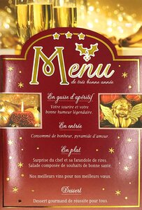 Carte bonne année meilleurs vœux avec enveloppe menu étoilé découpé en or doré