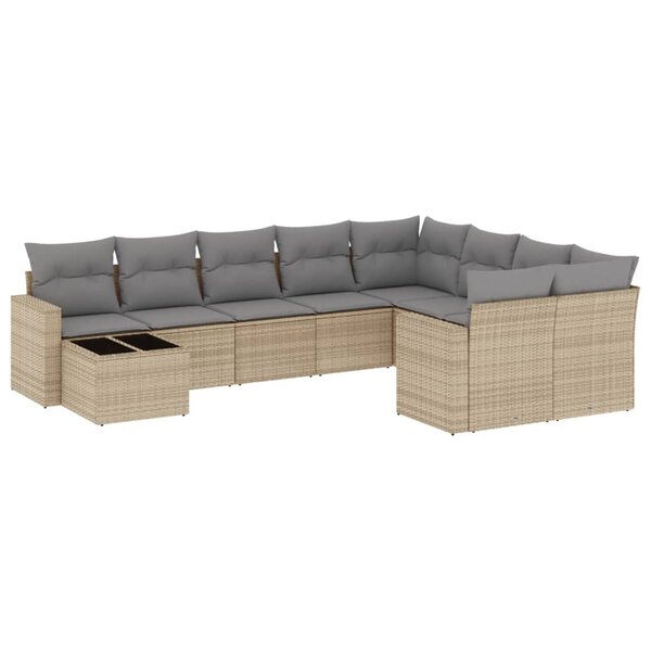 vidaXL Salon de jardin avec coussins 10 Pièces beige résine tressée