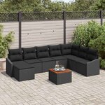 vidaXL Ensemble de canapé de jardin avec coussin 9 Pièces Noir Poly rotin