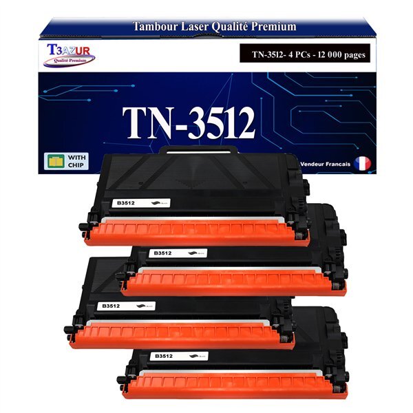 T3AZUR - 4x Toners compatibles  avec Brother TN3512 pour Brother DCP-L6600DW HL-L6250DN HL-L6300DW HL-L6400DWTT HL-L6400DW MFC-L6800DW MFC-L6800DWT MFC-L6900DW Noir
