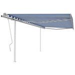 vidaXL Auvent manuel rétractable avec poteaux 4 5x3 5 m Bleu et blanc