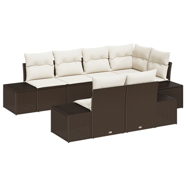vidaXL Ensemble de Canapé de Jardin de 7 Pièces avec Coussins Marron en Rattan Poly