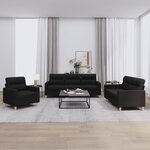 vidaXL Ensemble de canapés 3 Pièces avec coussins Noir Tissu