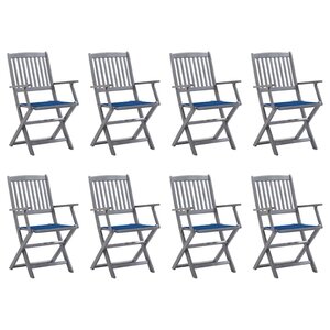 vidaXL Chaises pliables d'extérieur lot de 8 et coussins Bois d'acacia