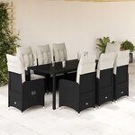 vidaXL Ensemble de bistro de jardin 9 Pièces coussins noir poly rotin