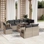 vidaXL Salon de jardin 9 Pièces avec coussins gris clair résine tressée