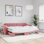 vidaXL Lit de jour avec lit gigogne et matelas rose 80x200 cm velours