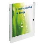 Boîte de rangement Kreacover® avec fermeture à bouton pression et pochette avant transparente A4 240 x 330 x 40 mm Polypropylène chromaline transparent Blanc