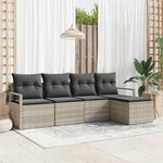 vidaXL Ensemble de canapé de jardin 5 Pièces Gris clair Poly rotin