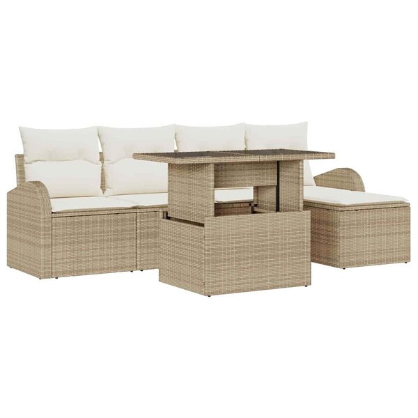 vidaXL Ensemble de canapé de jardin 6 Pièces Beige Poly rotin