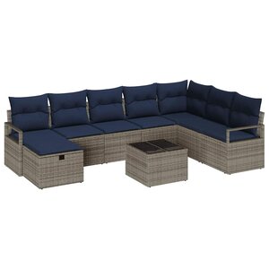 vidaXL Ensemble de Canapés avec coussin 9 Pièces Gris polyrotin