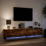 vidaXL Meuble TV mural avec LED chêne fumé 180x31x38 cm