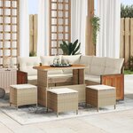 Ensemble de canapé de jardin 9 pièces avec coussins Beige Poly Rattan Acacia