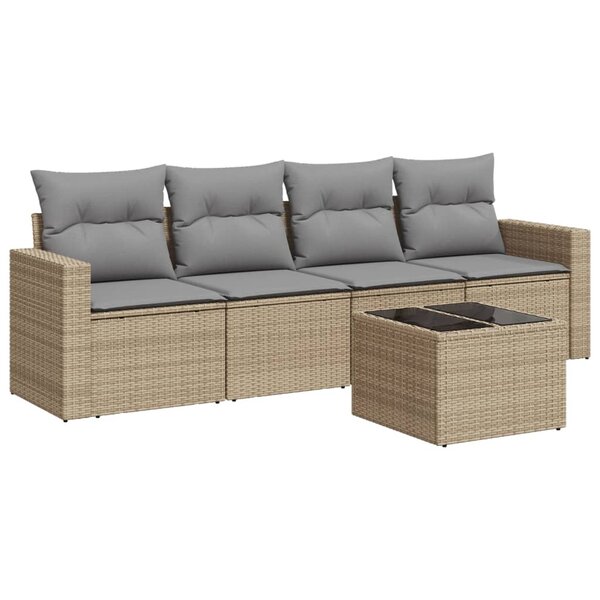 vidaXL Salon de jardin avec coussins 5 Pièces beige résine tressée