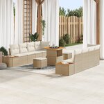 Ensemble de Canapé de Jardin de 11 Pièces vidaXL avec Coussins Beige en Rattan Poly Acacia
