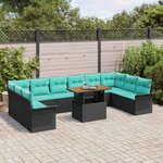 vidaXL Ensemble de canapé de jardin 11 Pièces Noir et Bleu polyrotin