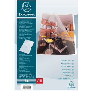 Sachets de 10 pochettes à coins PP lisse Cristal EXACOMPTA