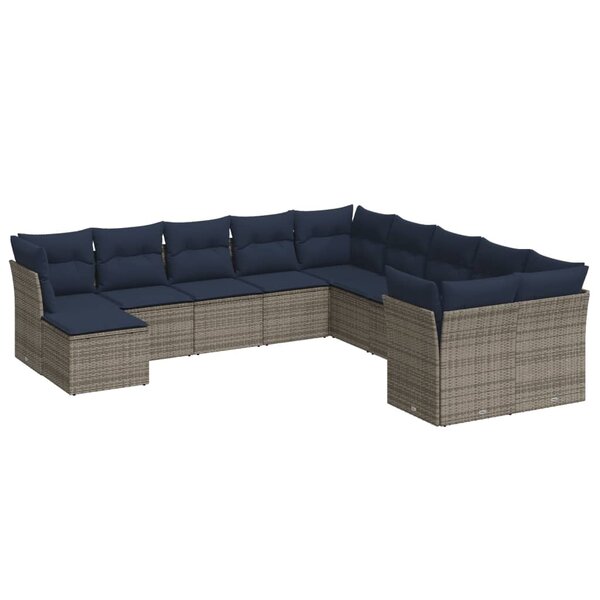 vidaXL Salon de jardin 11 Pièces avec coussins gris résine tressée