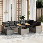 vidaXL Salon de jardin 9 Pièces avec coussins gris résine tressée