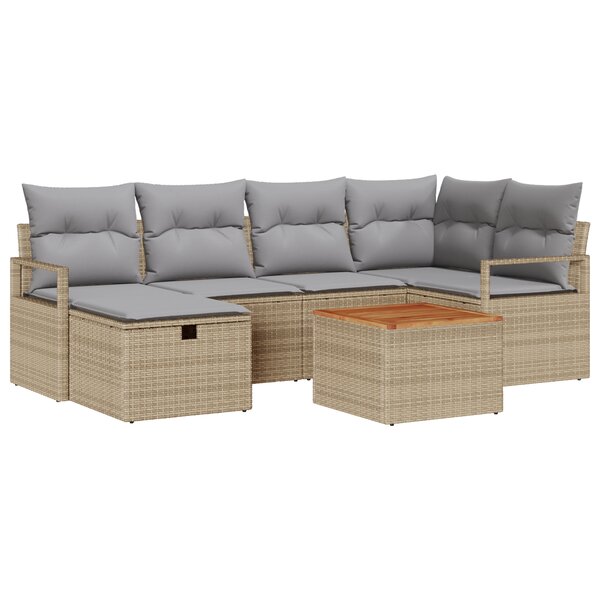 Canapé de jardin vidaXL 7 pièces avec coussins beige en rattan poly