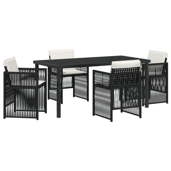 Ensemble de salle à manger jardin vidaXL 5 pièces avec coussins en poly rotin noir