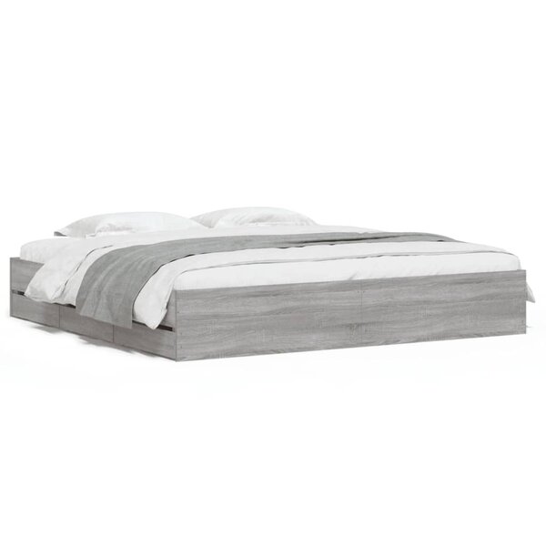vidaXL Cadre de lit avec tiroirs sans matelas sonoma gris 200x200 cm