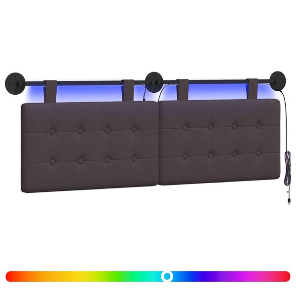 vidaXL Tête de lit suspendue Avec lumière LED Marron foncé Tissu