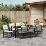vidaXL Ensemble de salle à manger de jardin 9 pièces avec coussins en Rattan poly noir