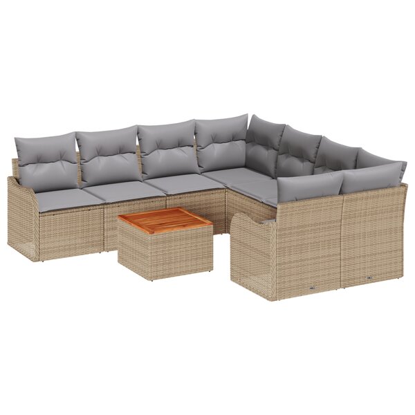 Ensemble de canapé de jardin vidaXL 9 pièces avec coussins Beige Poly Rotin Acacia