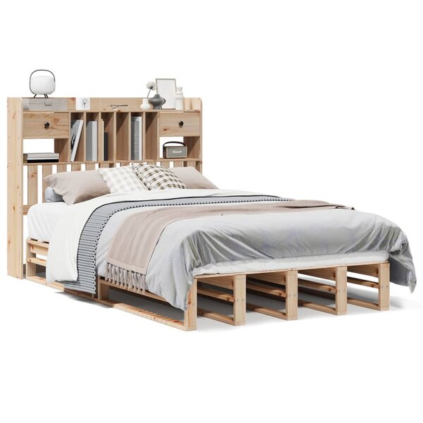 vidaXL Lit bibliothèque sans matelas 135x190 cm bois de pin massif