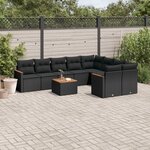 vidaXL Salon de jardin 10 Pièces avec coussins noir résine tressée