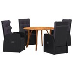 vidaXL Ensemble de Salle à Manger de Jardin de 5 Pièces avec Coussins Noir Rattan Acacia