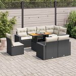 vidaXL Salon de jardin 9 Pièces avec coussins noir résine tressée