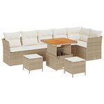 vidaXL Ensemble de Canapés de Jardin 9 Pièces avec Coussins Beiges Poly Rattan Acacia
