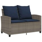 vidaXL Canapé de jardin 2 places coussins et table gris résine tressée