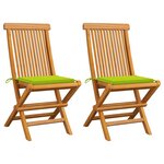 vidaXL Chaises de jardin avec coussins vert vif 2 Pièces Bois de teck