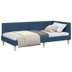 vidaXL Cadre de lit d'angle Bleu 90 cm x 190 cm Tissu et Contreplaqué