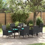 vidaXL Ensemble table et chaises avec coussin 7 Pièces Noir Rotin PE